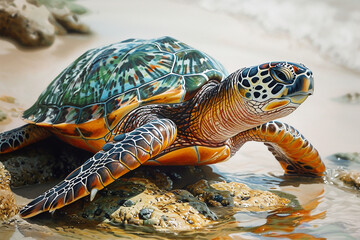 Wall Mural - painting of a turtle