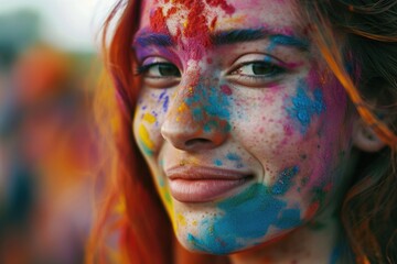 Poster - Close-up view of a person with paint on their face. Perfect for artistic projects or Halloween-themed designs