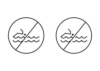 Wall Mural - No swimming sign outline icon collection or set. no swim in pool water Thin vector line art
