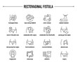 © missbobbit - Rectovaginal Fistula symptoms, diagnostic and treatment vector icons. Line editable medical icons.