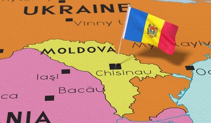 Poster - Moldova, Chisinau - national flag pinned on political map - 3D illustration