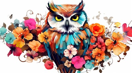  A colorful flower with an owl bird