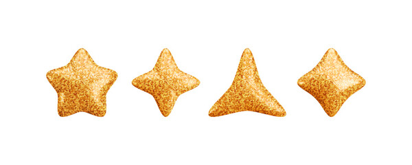 Wall Mural - vector 3d gold glitter textured stars icons set. cute realistic cartoon 3d render five, four and tri