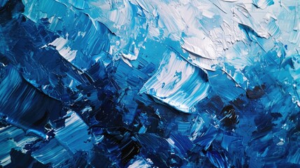 Poster - A close up view of a painting featuring blue and white paint. This versatile image can be used in various creative projects