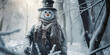 Charming snowman with a joyful smile, wearing a top hat and scarf, stands in a serene, snowy forest scene, embodying the spirit of winter