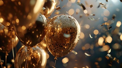 Poster - Colorful gold balloons and confetti create a festive atmosphere. Perfect for parties, celebrations, and special occasions