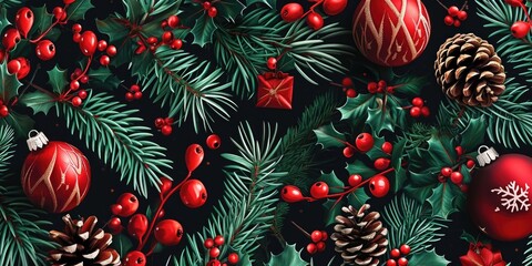 Wall Mural - A close-up view of a bunch of Christmas decorations. This image can be used to add a festive touch to holiday-themed designs