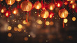 Happy chinese new year 2024. Chinese lanterns hanging against with blurred lighting background. Religion and culture of Chinese festival celebration traditional. For ads, social media. Generative AI