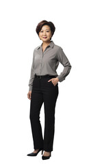 Wall Mural - Professional middle-aged smiling Asian businesswoman. Isolated on transparent white background