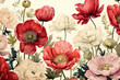 Floral Illustration: Vintage Spring Blossom â€“ Retro Watercolor Design, Beautiful Red Poppy on Pink and White Background