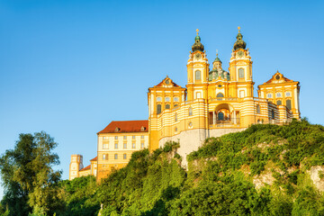 Sticker - Afternoon Sun on the Beautiful Baroque Facade of the Benedictine Monastery, Called Melk Abbey, in Melk, Austria