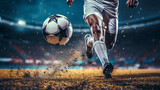 Fototapeta Fototapety sport - A football is played at speed by the player in the stadium