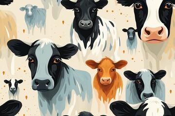 Wall Mural - seamless pattern with cows on white background