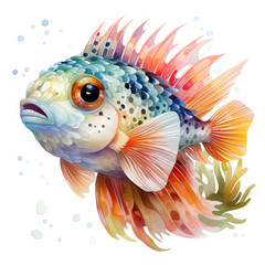 Wall Mural - Watercolor Colorful Pufferfish Illustration, Generative Ai