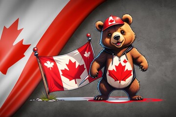 Wall Mural - Funny Bear Wearing Canadian Flag (JPG 300Dpi 10800x7200)