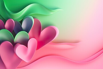 Wall Mural - Whimsical Harmony: Abstract Hearts in Pink and Green with Copy Space.