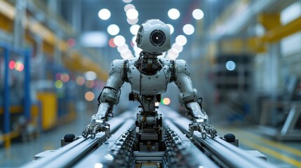 portrait of robot human cyborg ai in factory production