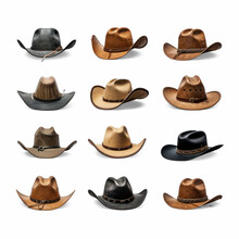 Set Of Cowboy Hats, Cut Out On Isolate Transparency Background, PNG