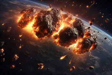 Asteroid fire impact in space