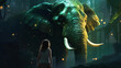 Young woman facing the giant elephant