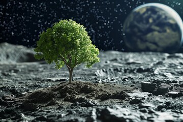 Wall Mural - the tree on the moon and earth on the sky