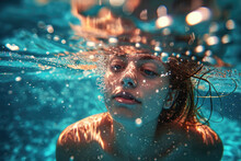 A Girl Swimming Underwater Of A Swimming Pool