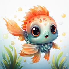 Sticker - Watercolor Colorful Pufferfish Illustration, Generative Ai