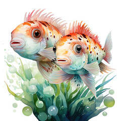 Canvas Print - Watercolor Colorful Pufferfish Illustration, Generative Ai