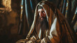 Portrait of a Patriarch in shawl sitting in the temple. Biblical character.