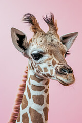 Wall Mural - A close up view of a giraffe on a color background