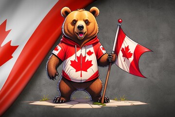 Wall Mural - Funny Bear Wearing Canadian Flag (JPG 300Dpi 10800x7200)