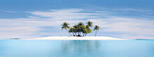 A Small Island With Two Palm Trees On It In The Middle Of The Ocean With A Blue Sky And Clouds, Beautiful Landscape, A Matte Painting, Minimalism, Generative Ai