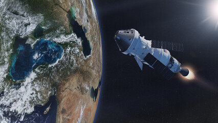 Wall Mural - spaceship orion on low-orbit of earth. artemis space program. elements of this image furnished by na