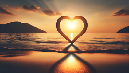 Wall Mural - sunset love heart silhouette against the sunset