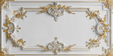 Fototapeta  - panneau blanc et vierge décoré de moulures blanches et dorées, encadrement de luxe