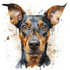 Wall Mural - watercolor Doberman Pinscher clipart, Generative Ai