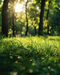 Green grass close up in a summer park