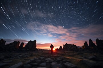 A man looking at the stars in the night sky timelapse