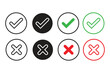 approved and reject icons, accept and not accept, check and cross. isolated white background color. vector illustration