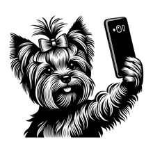 Cute Yorkshire Terrier Dog Taking Selfie With Smartphone Illustration