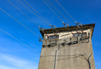 Sticker - detail of the high voltage electrical cables of the brick electrical substation