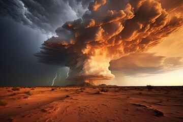 Sunset in the desert of Arizona, United States. Storm over the desert, AI Generated