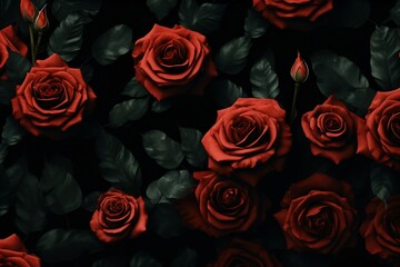 red and black roses with dark floral print pattern for wallpaper
