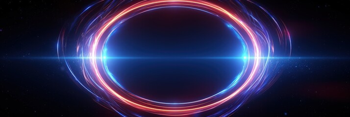 Technology glowing swirl light effect. Magic abstract frame ring. Power energy of circular element. Luminous sci-fi. Shining blue and red neon lights cosmic. Futuristic swirl universe trail effect