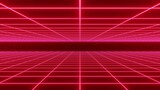 Fototapeta Przestrzenne - 3d abstract simple two sides retro way in red disco colors. Neon 80s 90s retrowave chrome road. cyberpunk futuristic background.. Glow and shine laser blue synthwave music template