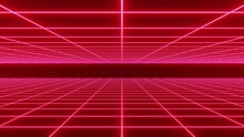 3d Abstract Simple Two Sides Retro Way In Red Disco Colors. Neon 80s 90s Retrowave Chrome Road. Cyberpunk Futuristic Background.. Glow And Shine Laser Blue Synthwave Music Template
