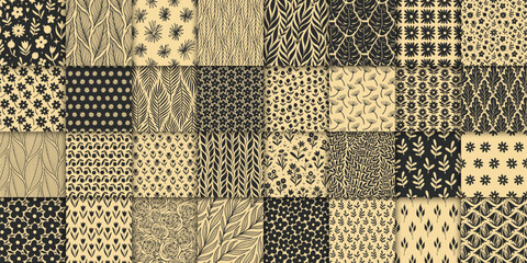 Wall Mural - 32 floral seamless pattern collection. minimalistic neutral hand drawn doodle seamless pattern with 