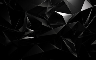 Poster - Black and white three-dimensional polygonal abstract background,created with Generative AI tecnology.