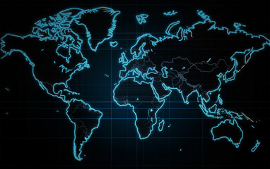 Wall Mural - glowing world map,created with generative ai tecnology.