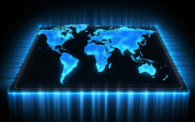 Wall Mural - glowing world map,created with generative ai tecnology.